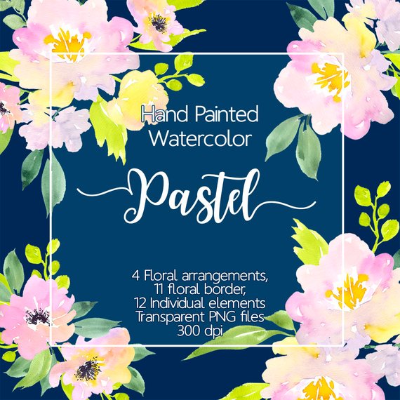 570x570 Floral Clipart Watercolor Flower Clipart Floral Border Etsy