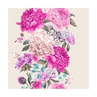 400x400 Vintage Watercolor Vector Floral Seamless Border, Bouquet Of