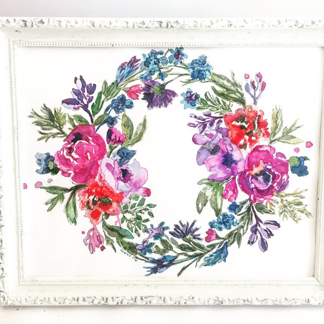 1080x1080 Floral Wreath, Watercolor Art, Floral Watercolor, Giclee