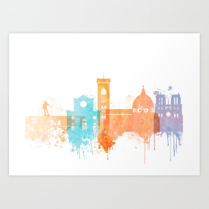 700x700 Florence, Italy Watercolor Skyline Art Print By Dimdom Society6