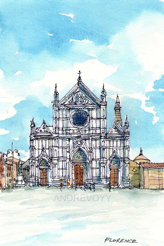 570x856 Florence Piazza Santa Croce Italy Art Print From An Original