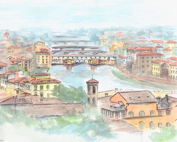 570x457 Ponte Vecchio Art Print. Italy Wall Art Florence Italy Print Italy