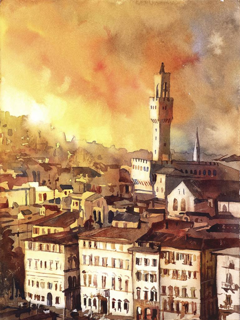 770x1027 Watercolor Painting Of Church Bell Tower