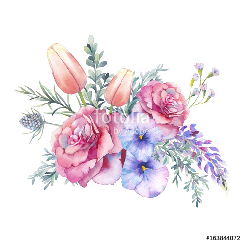 500x500 Watercolor Flowers Bouquet. Hand Painted Botanical Illustration