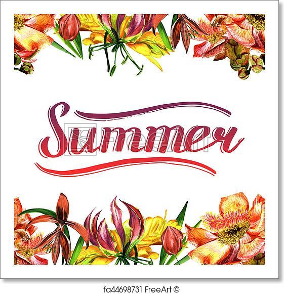 561x581 Free Art Print Of Tropical Hawaii Leaves And Flowers Frame In A