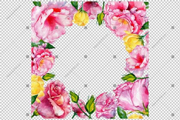 600x400 Pink Rose Flowers Frame Watercolor Png Watercolorpng