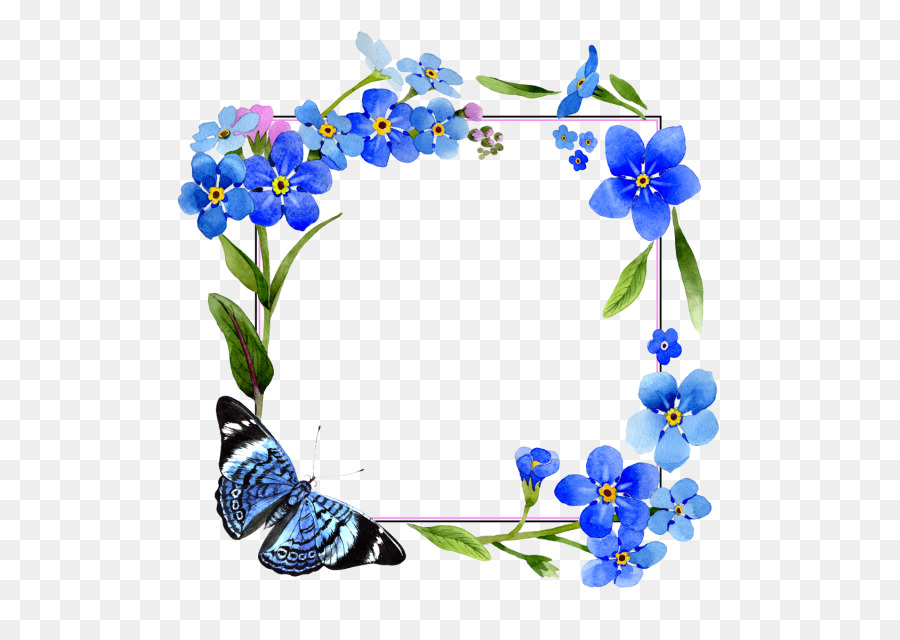 900x640 Download Watercolor Painting Drawing Blue Flowers Frame