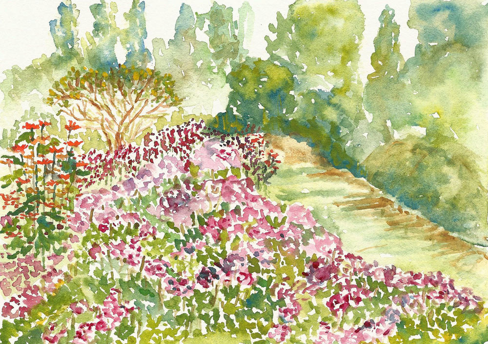 1000x705 Garden Watercolor Clubbok Tower Gardens
