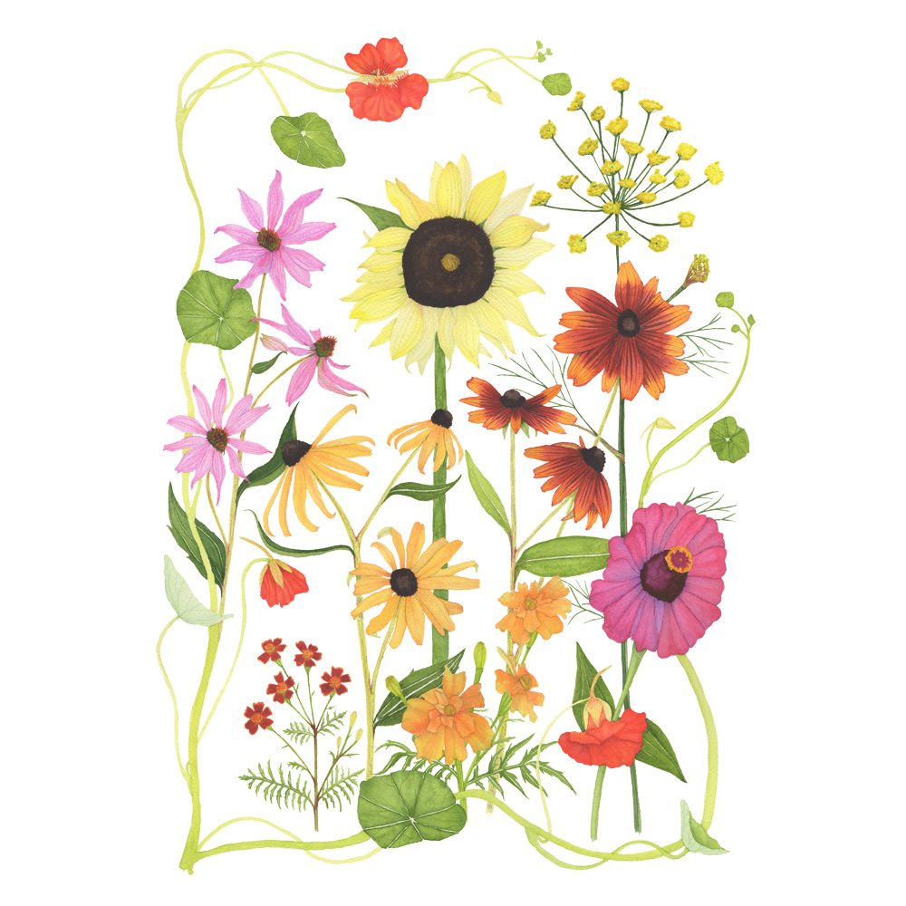 1000x1000 Summer Flower Garden Watercolor Painting My Giant Strawberry