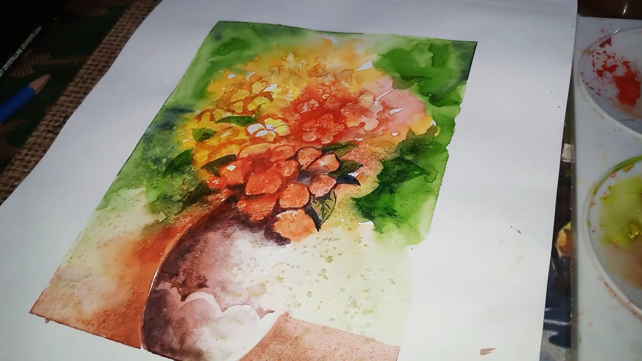 1280x720 How To Draw A Beautiful Flower Vase Watercolor Using Salt