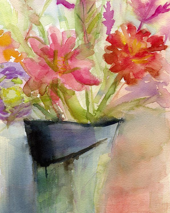 596x745 Zinnias In A Vase Watercolor Paintings Of Flowers Poster By
