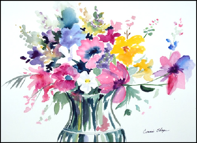 630x458 Flower Vase, Watercolor By Connie Thorpe