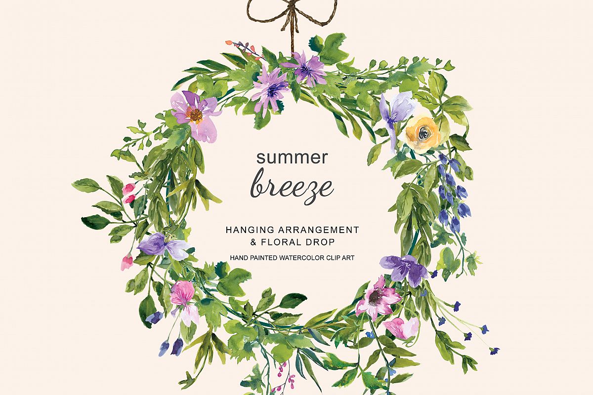 1200x800 Watercolor Summer Floral Wreath And Drop Clipart Hand Painted