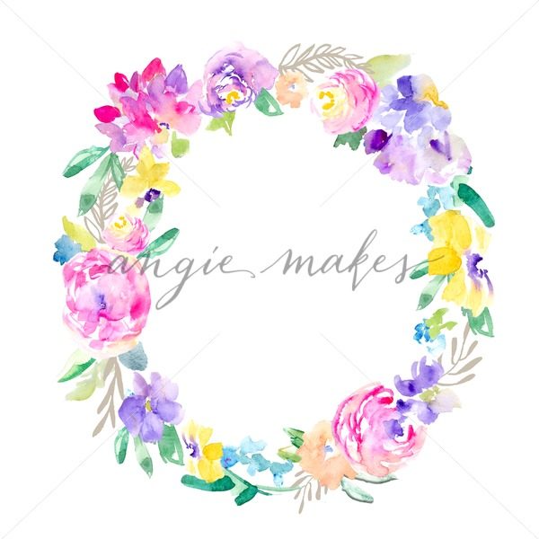 600x600 Colorful Watercolor Flower Wreath