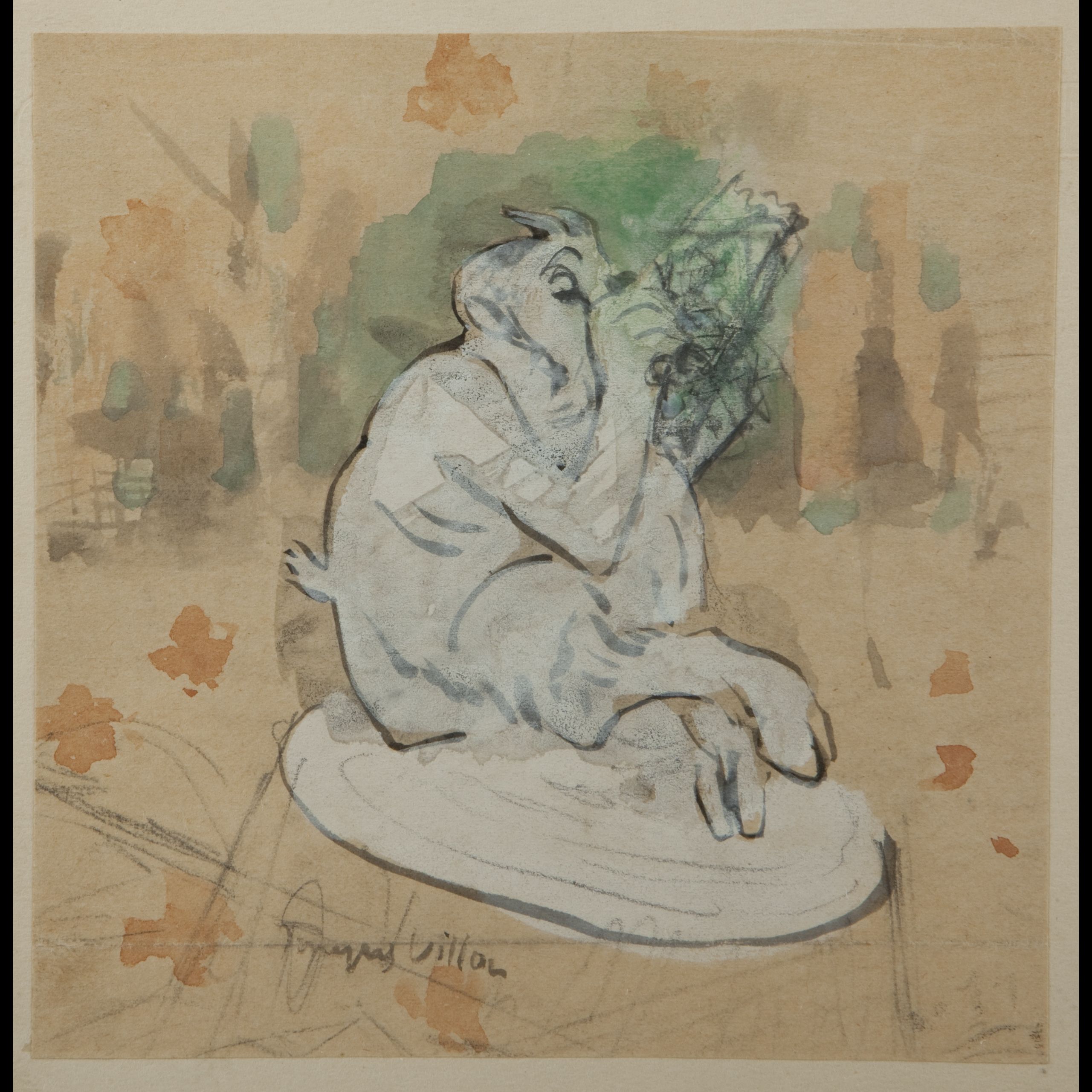 2561x2561 Jacques Villon. Faun Playing Pan Flute, Watercolor
