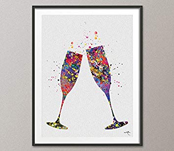 355x307 Champagne Glasses Champagne Flute Watercolor Print Bar