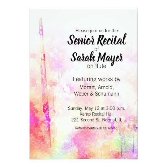 540x540 Senior Flute Recital Colorful Watercolor Design Invitation