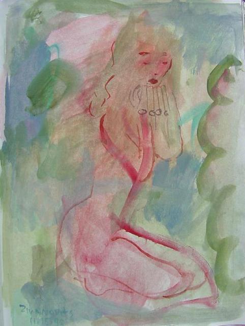 482x640 Dana Zivanovits Artwork Flute Player Original Watercolor