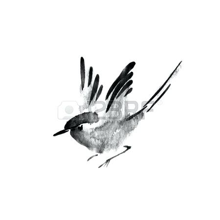 450x450 E Ink Flying Bird Watercolor Painting Stock Photo Silhouette
