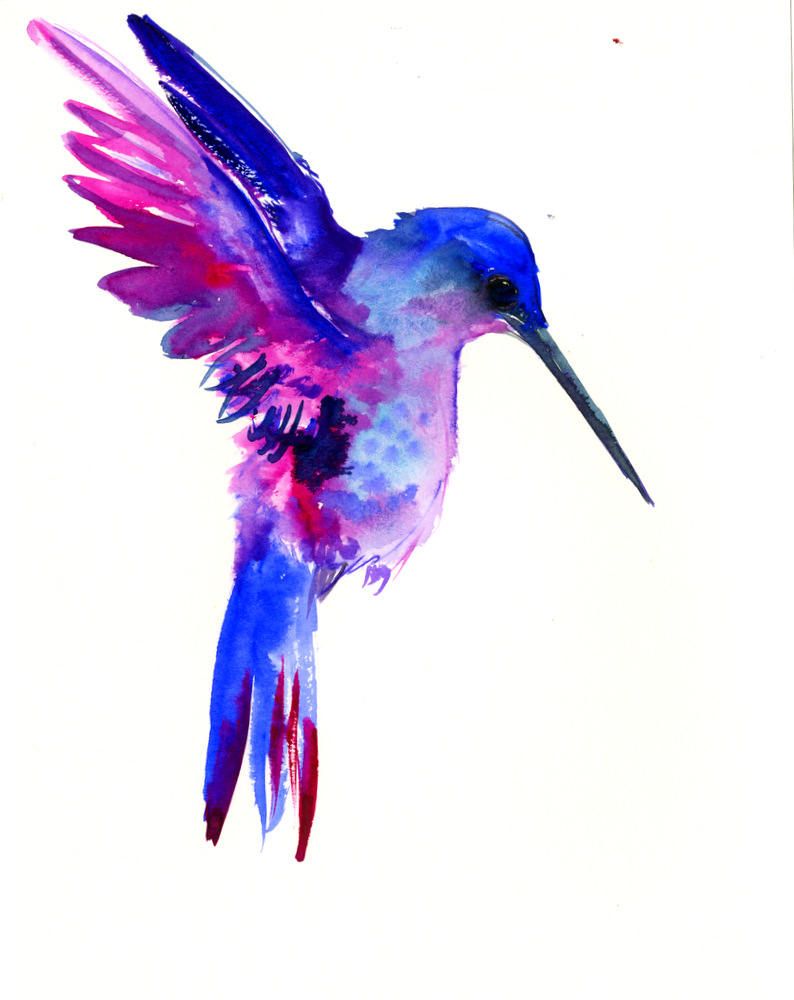 794x1000 Flying Hummingbird, 12 X 9 In, Original Watercolor Painting