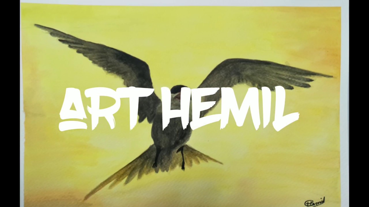 1280x720 Sunset Flying Bird Watercolor Painting