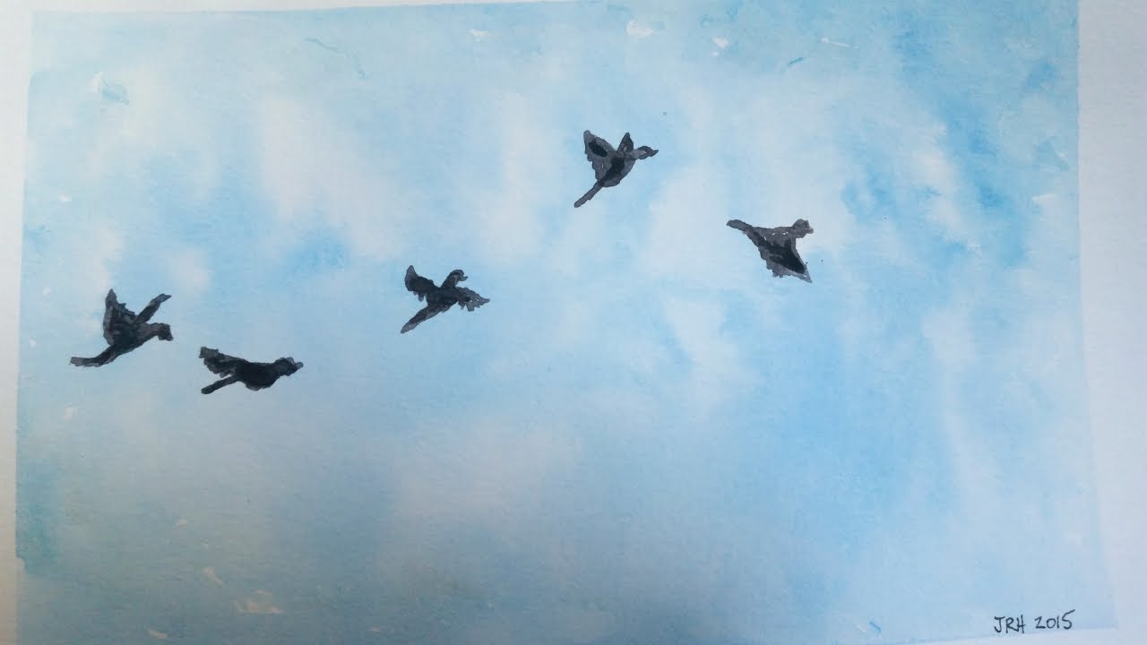 1280x720 Watercolor Speed Painting Sky Birds In Flight