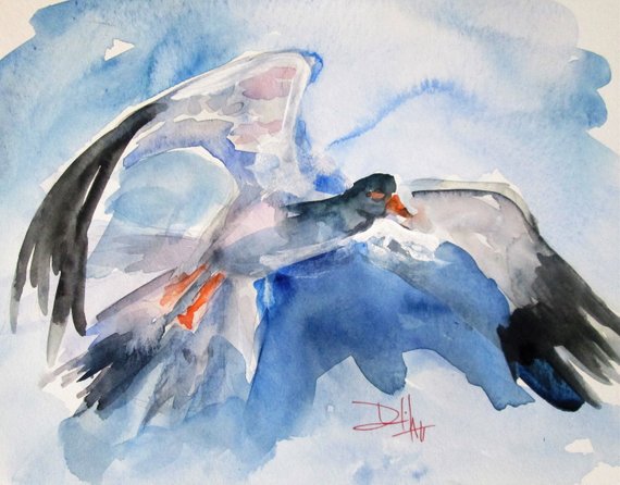 570x446 Flying Bird Watercolor Animal Painting Art By Delilah Etsy