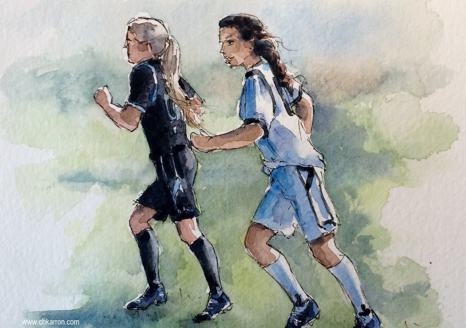1503x1058 Pen Line Watercolor Sketch Speed Paint Girls Soccer Football By Ch