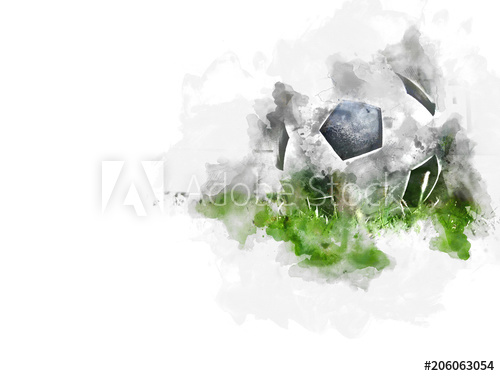 500x376 Abstract Football Ball On Green Grass Watercolor Painting