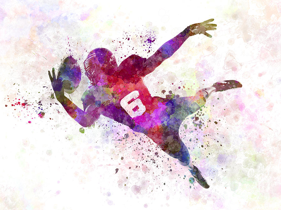 900x675 American Football Player Catching Ball Silhouette Painting By