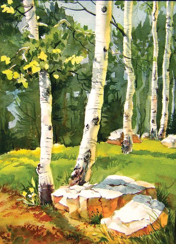 585x809 Large Aspen Forest Watercolor Painting Cutting Board, 11.5x15.5