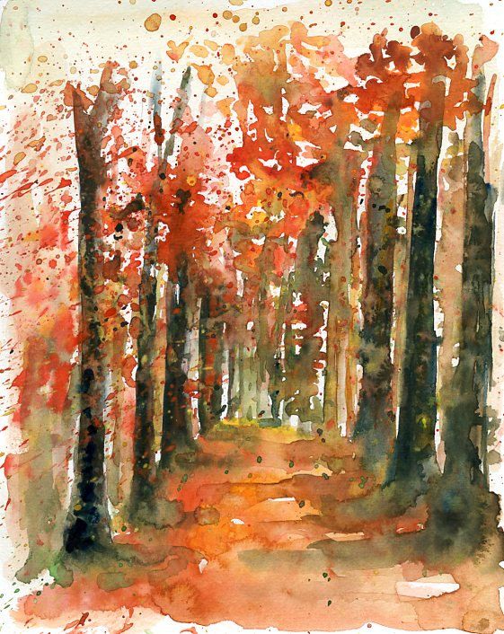 561x706 Autumn Forest Original Watercolor Painting 10x8 Inch By Ireart