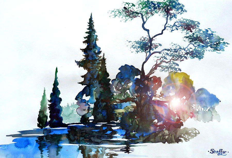 900x615 Watercolor Forest And Pond Painting By Curtiss Shaffer