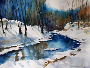 300x226 Winter Forest Watercolor Painting Ebay