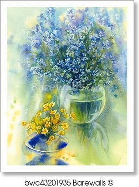 285x382 Art Print Of Forget Me Not Watercolor Background Still Life