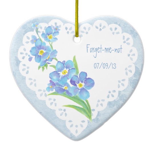 540x540 Custom Dated Name Forget Me Not Watercolor Flower Ceramic Ornament
