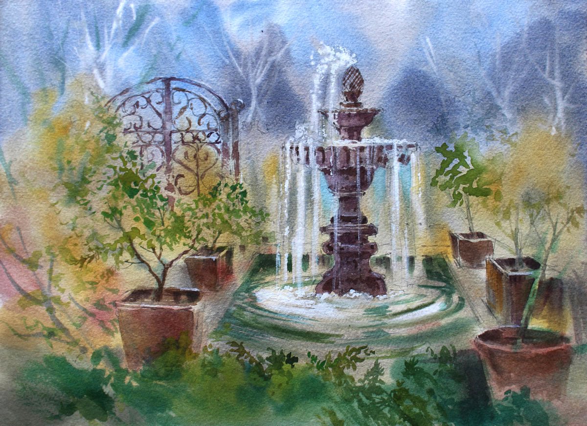 1200x872 Fountain In Watercolor