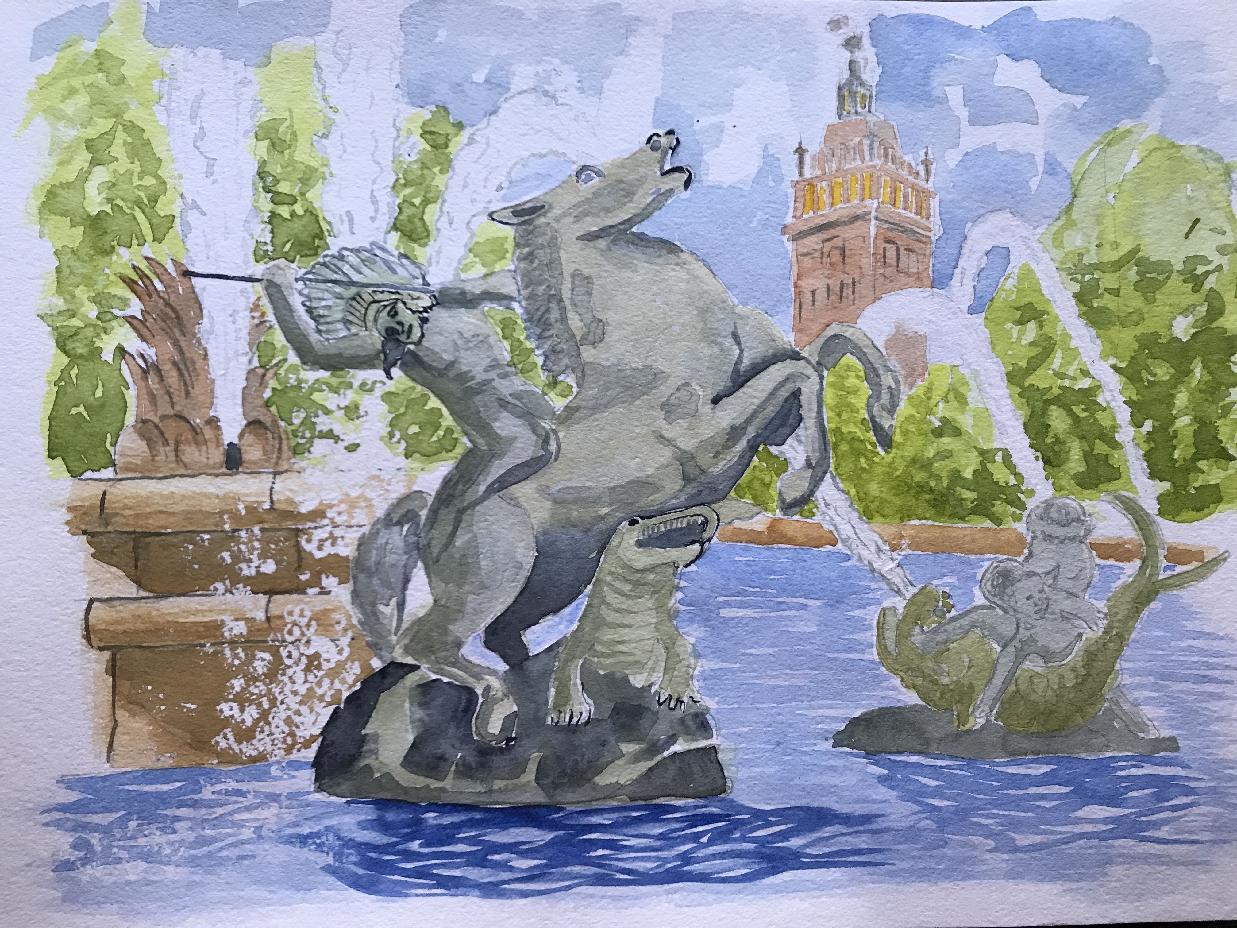 4032x3024 Jc Nichols Memorial Fountain Watercolor By Don Oppliger
