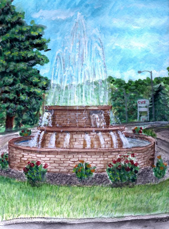 570x769 Oil City Pa East End Fountain Watercolor Painting 11x8.5 Etsy