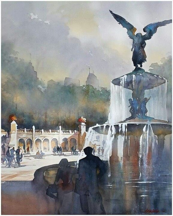 577x720 Watercolor City Fountain Water + Color In 2018