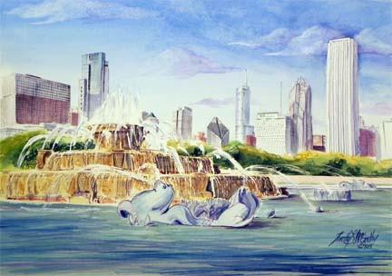 432x304 Buckingham Fountain Watercolor Mccarthy Fine Arts