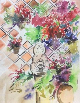 277x360 Floral Fountainwatercolor Painting