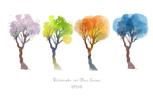 500x313 Watercolor Four Seasons Trees Vector Material Free Download
