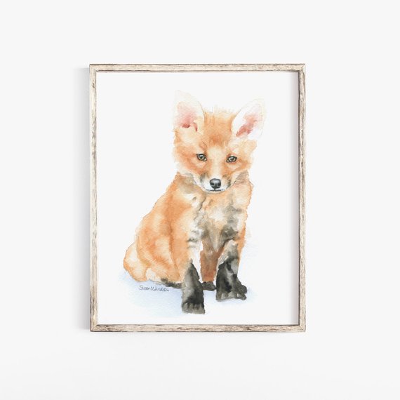 570x570 Baby Fox Watercolor Painting 11 X 14 Fine Art Giclee Etsy