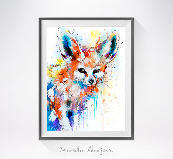 570x525 Fennec Fox Watercolor Painting Print