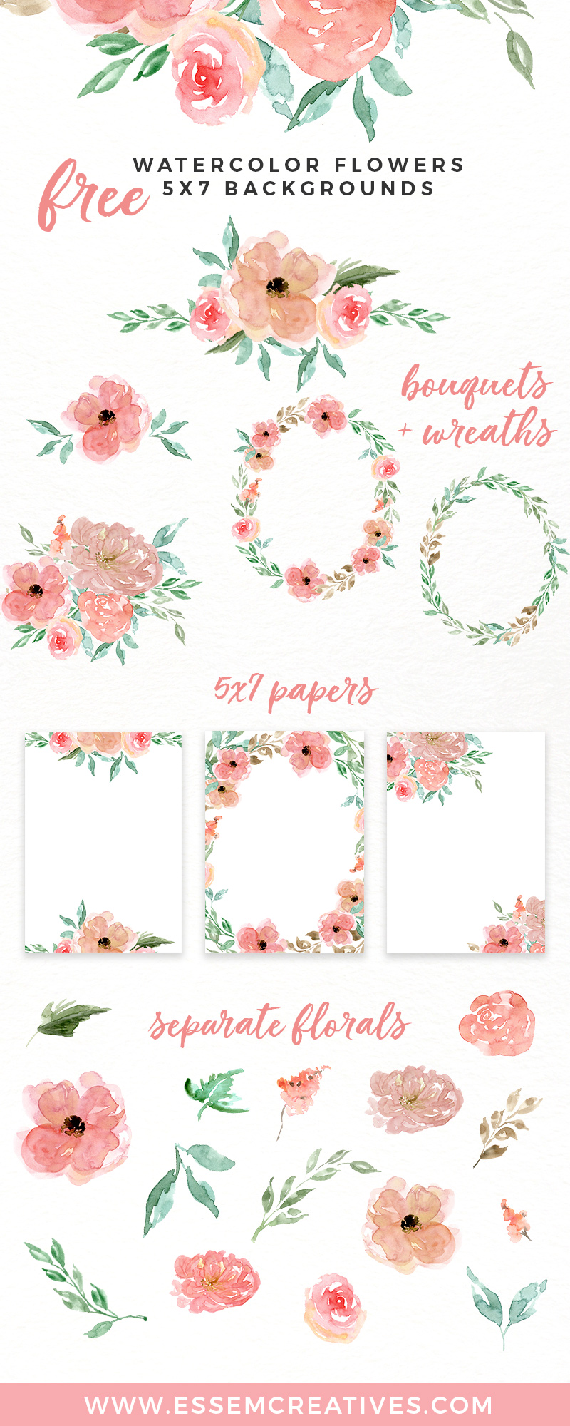 800x2000 Free Watercolor Flowers Clipart, Floral Wreaths, 5x7 Borders