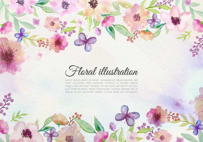 700x490 Vector Watercolor Background With Painted Flowers And Butterfly