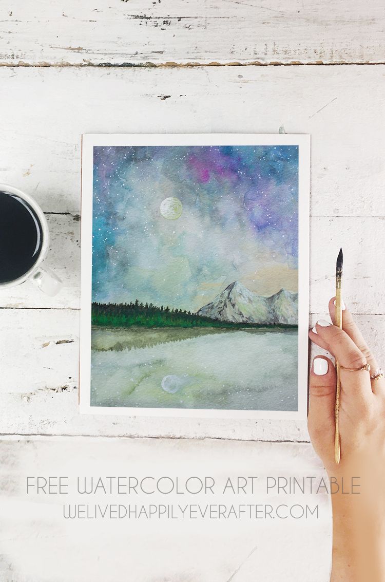 750x1133 Free Watercolor Night Mountain Forest Printable Watercolor, Free