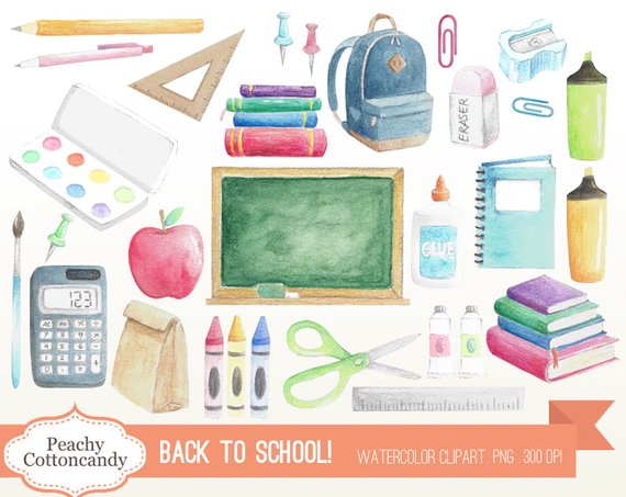 570x453 Buy 2 Get 1 Free Watercolor Back To School Clip Art Etsy