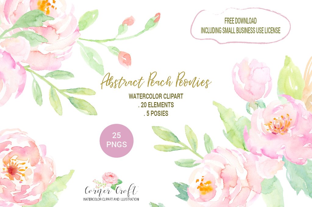 1023x681 Watercolor Clipart Peach Peonies Free Download Corner Croft